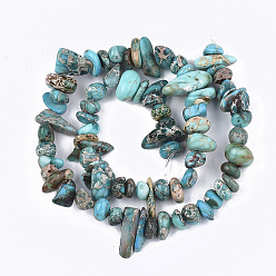 Sky Blue Natural Imperial Jasper Beads Strands, Dyed, Chip, Sky Blue, 7~23x5~12x2~8mm, Hole: 1mm, about 81~88pcs/strand, 15.7 inch