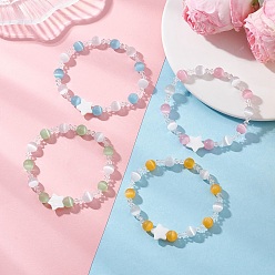 (52) Непрозрачная лаванда 4 шт. 4 цвета, браслеты из бусин кошачий глаз и имитации австрийского хрусталя для женщин, звезда, разноцветные, бусина : 8 mm, внутренний диаметр: 2-3/8 дюйм (5.9 см), 1 цвета / шт