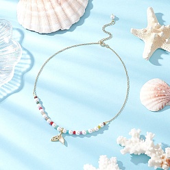 Белый Ожерелья из натуральных смешанных камней и ракушек с круглыми бусинами, латунные микропаве прозрачные кубические цирконии эпоксидная смола ожерелья с подвеской в виде рыбьего хвоста, золотые, белые, 16.14 дюйм (41 см)