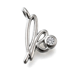 Letter K Латунные микро проложить кубического циркония подвески, письмо амулеты, стойки покрытие, долговечный, без кадмия и без свинца, Письмо K, 14x9x2 мм, отверстие : 1.6 мм