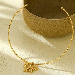 Настоящее золото 18K 304 Женские ожерелья-чокеры с подвеской-бантом из нержавеющей стали, реальный 18 k позолоченный, внутренний диаметр: 5.08 дюйм (12.9 см), бант : 30x30.5 мм