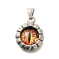 Плоский Круглый 304 подвески из нержавеющей стали, со стеклянной бусиной в форме глаза, плоско-круглые, 31.5x25x9 мм, отверстие : 7x4 мм