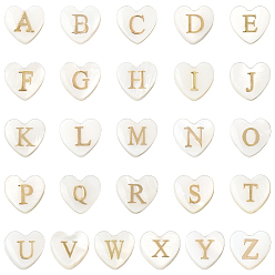 Золотистый 2 нити натуральные белые ракушечные бусины нити, с эмалью, сердечко с буквой а~г, золотые, 8x8x4 мм, отверстие : 0.9 мм, около 26 шт / нитка, 7.87 дюйм (20 см)