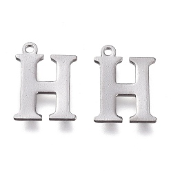 Letter H 304 Stainless Steel Charms, Laser Cut, Alphabet, Stainless Steel Color, Letter.H, 12x9x0.8mm, Hole: 1mm