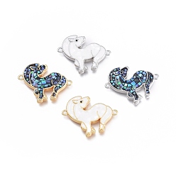 Разные Ракушки Соединители латунные эмалевые звенья, с натуральной смешанной морской раковиной, долговечный, лошадь, разноцветные, 21x25.5x3 мм, отверстие : 1.5 мм