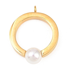 Золотой 304 подвески из нержавеющей стали, с пластиковыми бусинами из искусственного жемчуга, кольцо, золотые, 37.5x30.5x10 мм, отверстие : 3 мм