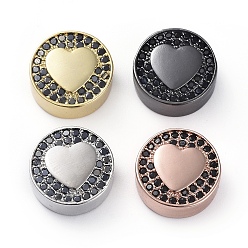 (52) Непрозрачная лаванда Латунные микро проложить кубического циркония бусы, плоско-круглые с сердцем, чёрные, разноцветные, 12x5 мм, отверстие : 2 мм