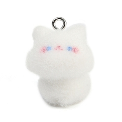 Белый Подвески из непрозрачной смолы в форме кошки, с платиновой петлей, белые, 20.5x18.5x16 мм, отверстие : 2 мм