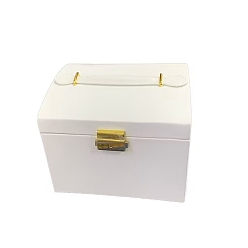 White 3-Layer Imitation Leather Jewelry Drawer Organizer Box with Handle and Mirror Inside, for Necklaces, Rings, Earrings and Pendants, Rectangle, White, 18x14x13cm