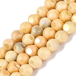 Золотистый Нити из непрозрачных стеклянных бусин с эффектом омбре, окрашенные методом гальванического покрытия., круглые, с покрытием AB цвета, граненый(6 граненый), золотые, 8~8.5 мм, отверстие : 1~1.2 мм, около 47~48 шт / нитка, 14.17~14.76 дюйм (36~37.5 см)