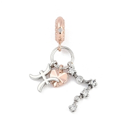 Рыбы Латунные подвески с кубическим цирконием европейские бусины, двенадцать созвездий, Рыбы, 29.5~35.5 мм