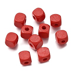 (123L) Белый крем непрозрачный блеск Спрей окрашены деревянные бусины, квадратный, огнеупорный кирпич, 10x10x10 мм, отверстие : 3 мм