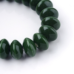 Зеленый Фарфоровые бусины ручной работы, яркие глазированный фарфор, рондель, зелёные, 12x7 мм, отверстие : 2 мм