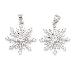 Real Platinum Plated Christmas Brass Micro Pave Clear Cubic Zirconia Pendants, Snowflake Charms, Real Platinum Plated, 21.5x19.5x4.5mm, Hole: 5x2.5mm