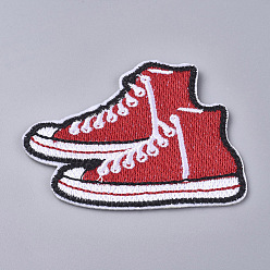 Red Computerized Embroidery Cloth Iron on/Sew on Patches, Costume Accessories, Shoes, Red, 54x77x1.5mm