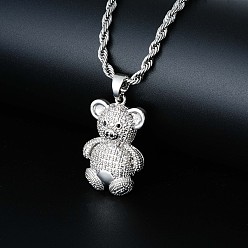 Прозрачный Латунные микро-паве кубические цирконии милые мини-подвески в виде мультяшных медведей для женщин, платина, прозрачные, 23.62 дюйм (60 см)