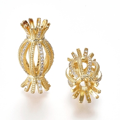 Real 18K Gold Plated Hollow Brass Micro Pave Cubic Zirconia Beads, Candy, Clear, Real 18K Gold Plated, 30x15mm, Hole: 3.5mm