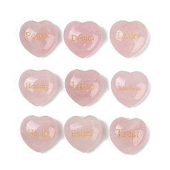 Розовый Кварц 9шт. украшения из натурального розового кварца, сердце со словом, фигурка для украшения дома, энергетический камень рейки для исцеления, 29.5~30x30x13~14 мм