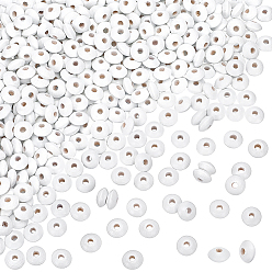 Белый 500шт. окрашенных бусин из натурального букового дерева, рондель, белые, 12x6 мм, отверстие : 3~4 мм