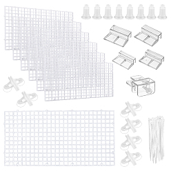 White 12Pcs PP Plastic Fish Tank Bottom Isolation Board, with 20Pcs Grid Separator Base, Nylon Cable Ties, 6Bags Plate Suction Cup & Buckle and 32Pcs Cover Bracket, White, 298x150x6.5mm