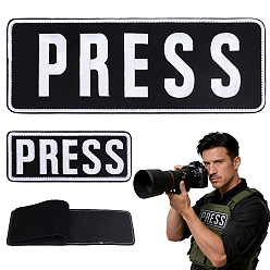 Black 2Pcs 2 Styles Cloth Sew On Ornament, Rectangle with Word Press, Black, 129~270x52~102x4mm