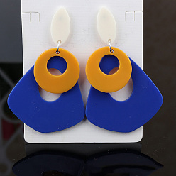 Темно-Синий Акриловые болтаться серьги стержня, овальный со слезами, платина, темно-синий, 73x45 мм