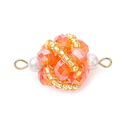 Оранжевый Круглые звенья из стеклянных бусин, с 304 двойными петлями из нержавеющей стали, золотые, оранжевые, 25.5x17.5x16.5 мм, отверстия : 1.6 mm и 2 мм