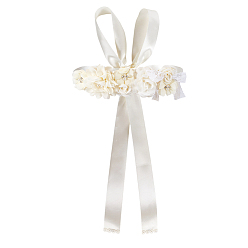 Бежевый Пояс из атласной ленты с цветочным узором для свадебного платья, с бусинами, имитирующими жемчуг, и хрустальными стразами, бежевые, 2650x39~85x0.1~10 мм