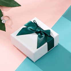 Зеленый Белые бумажные коробки для хранения наборов ювелирных изделий, с бантом, квадратный, зелёные, 7.5x7.5x3.5 см