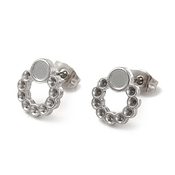 Нержавеющая Сталь Цвет Не тускнеет 304 фурнитура для сережек-гвоздиков из нержавеющей стали, оправы для серег с круглым лотком и стразами, круговое кольцо, цвет нержавеющей стали, 10x10.5 мм, штифты : 0.8 мм, лоток : 3.5 мм, подходят для горный хрусталь: 1.4 мм