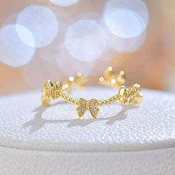 Золотой Латунные кольца-манжеты из кубического циркония с паве, бабочка, золотые, внутренний диаметр: 15~20 мм