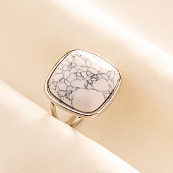 Говлит Регулируемые 304 манжеты из нержавеющей стали с открытыми кольцами для женщин, квадратный, с естественным Howlite, цвет нержавеющей стали, 20 мм, внутренний диаметр: 17 мм