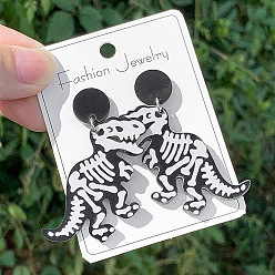 Черный Акриловые болтаться серьги стержня, кость динозавра, платина, чёрные, 56x42 мм