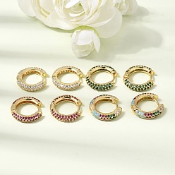 Couleur Mélangete Micro cuivres ouvrent zircons boucles d'oreilles, sans plomb et sans cadmium, crémaillère plaquage, plaqué longue durée, réel 18 k plaqué or, couleur mixte, 17~17.5x3~3.5mm