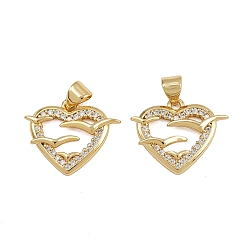 Настоящее золото 16K Латунные микро проложить кубического циркония подвески, сердце, реальный 16 k позолоченный, 16x19x3 мм, отверстие : 3x4 мм