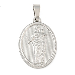 Нержавеющая Сталь Цвет Не тускнеющие 304 подвески из нержавеющей стали, очарование религиозной темы, овал с Марией, помогающей христианам, цвет нержавеющей стали, 24x16x2~2.5 мм, отверстие : 5x3 мм