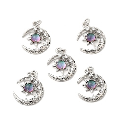 Розовато-лиловый Латунные подвески из прозрачного кубического циркония с микропаве, с целью перехода в кольце, долговечный, луна, без кадмия и без свинца, Реальная платина, розовато-лиловый, 21x16.5x4.5 мм, Перейти кольцо: 5x0.8 мм, 3.5 мм внутренним диаметром