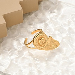 Настоящее золото 18K Улитка 304 открытые манжеты из нержавеющей стали для женщин, реальный 18 k позолоченный, улитка: 23.5x16 мм, регулируемый