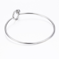 Stainless Steel Color 304 Stainless Steel Bangle, End with Immovable Round Beads, Stainless Steel Color, 2-3/8 inch(6~6.5cm)