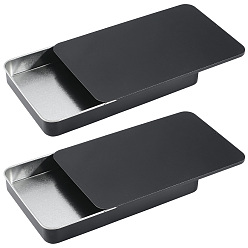 Черный 2 шт. жестяные коробки для хранения безделушек с раздвижной крышкой, прямоугольные, чёрные, 16.8x10.3x1.95 см