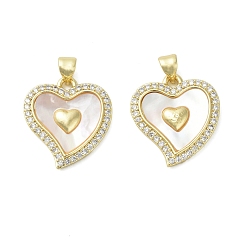 Сердце Латунные микро проложить кубического циркония подвески, с оболочкой, реальный 18 k позолоченный, сердце, 20x18.5x3 мм, отверстие : 3.4 мм