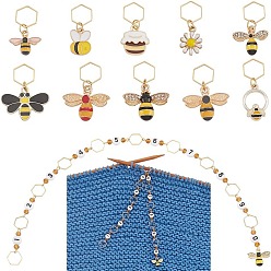 Золотой Подвеска в виде пчел из сплава эмали, вязание, встречная цепь с шестигранным кольцом, Акриловая бусина с цифрой, вязание, ряд, счетчик, цепочка, с подвесным украшением, золотые, цепь счетчика: 30.2см, 1 PC, подвесное украшение: 2.7~3см, 10 шт / комплект, 1 комплект