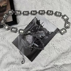 Античное Серебро Сплав pave прозрачное стекло и железо прямоугольные звенья цепи пояса цепи для женщин, античное серебро, 1200 мм