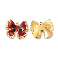 (123L) Белый крем непрозрачный блеск Подвески из настоящей 18 позолоченной 304 нержавеющей стали со стразами, с эмалью, бантом прелести, огнеупорный кирпич, 16.5x19x2.5 мм, отверстие : 1.4 мм