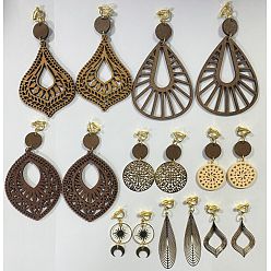 (52) Непрозрачная лаванда 8пара латунных сережек-клипс, со сплавом, латунью и деревом, разноцветные, 45~98 мм, 8 пара / комплект