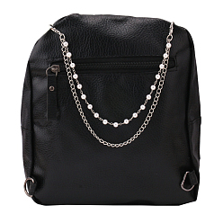 Platinum Alloy Double Layer Purse Chains, Handbag Decorative Chains, with Plastic Imitation Pearl Bead, Platinum, 26cm