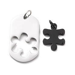 Electrophoresis Black Ion Plating(IP) 304 Stainless Steel Pendants Set, with Jump Ring, Oval & Puzzle, Electrophoresis Black, 21.5~38.5x17~22x2mm, Hole: 5~6mm, 2pcs/set