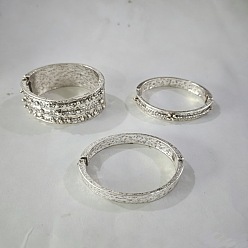 Antique Silver Vintage Alloy Crystal Rhinestone Hammered Hinged Cuff Bangle Sets for Women, Stackable Bangles, Antique Silver, Inner Diameter: 2.28 inch(5.8cm), about 3pcs/set