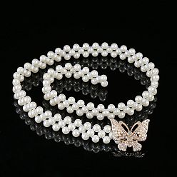 Бабочка Эластичные ремни-цепочки из белого акрила с имитацией жемчуга и пряжками из сплава, золотые, бабочка, 600~800x20~30 мм