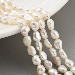 Snow Natural Cultured Freshwater Pearl Beads Strands, Two Sides Polished, Grade 3A, Snow, 5~6mm, Hole: 0.5mm, about 27pcs/strand, 6.89 inch(17.5cm)